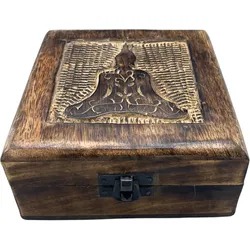 Square Wooden Keepsake Box 13x13x6cm - Buddha