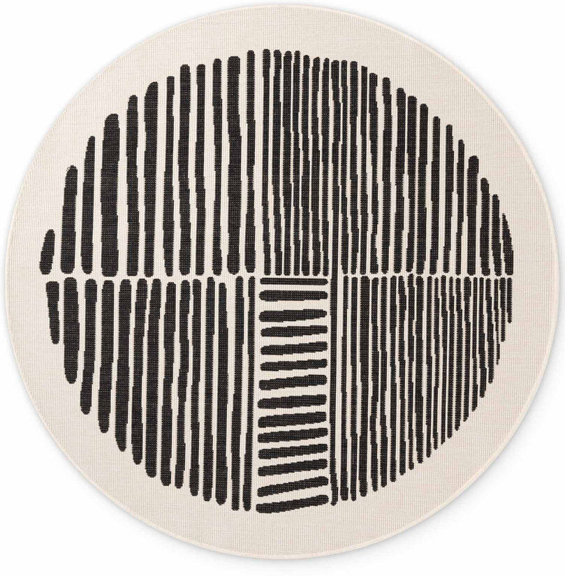 Latitude Vive Derriyah Round 160 cm x 160 cm Geometric Indoor / Outdoor Area Rug Black 160cm W X 160cm L