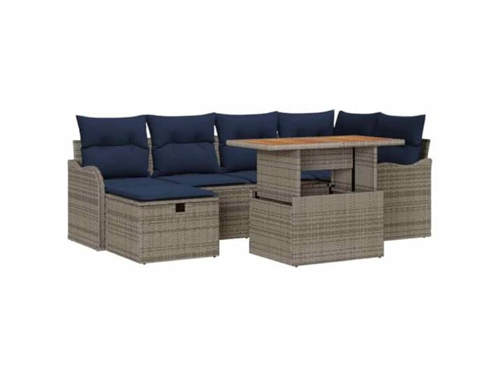 KTHLBRH Gartenmöbel-Set, 7-teilig, Polyrattan, Grau Poltrattan grau, lackierter Stahl, verstellbarer Tisch, multifunktionaler Sitzsack, Stauraum, Terrasse und Garten