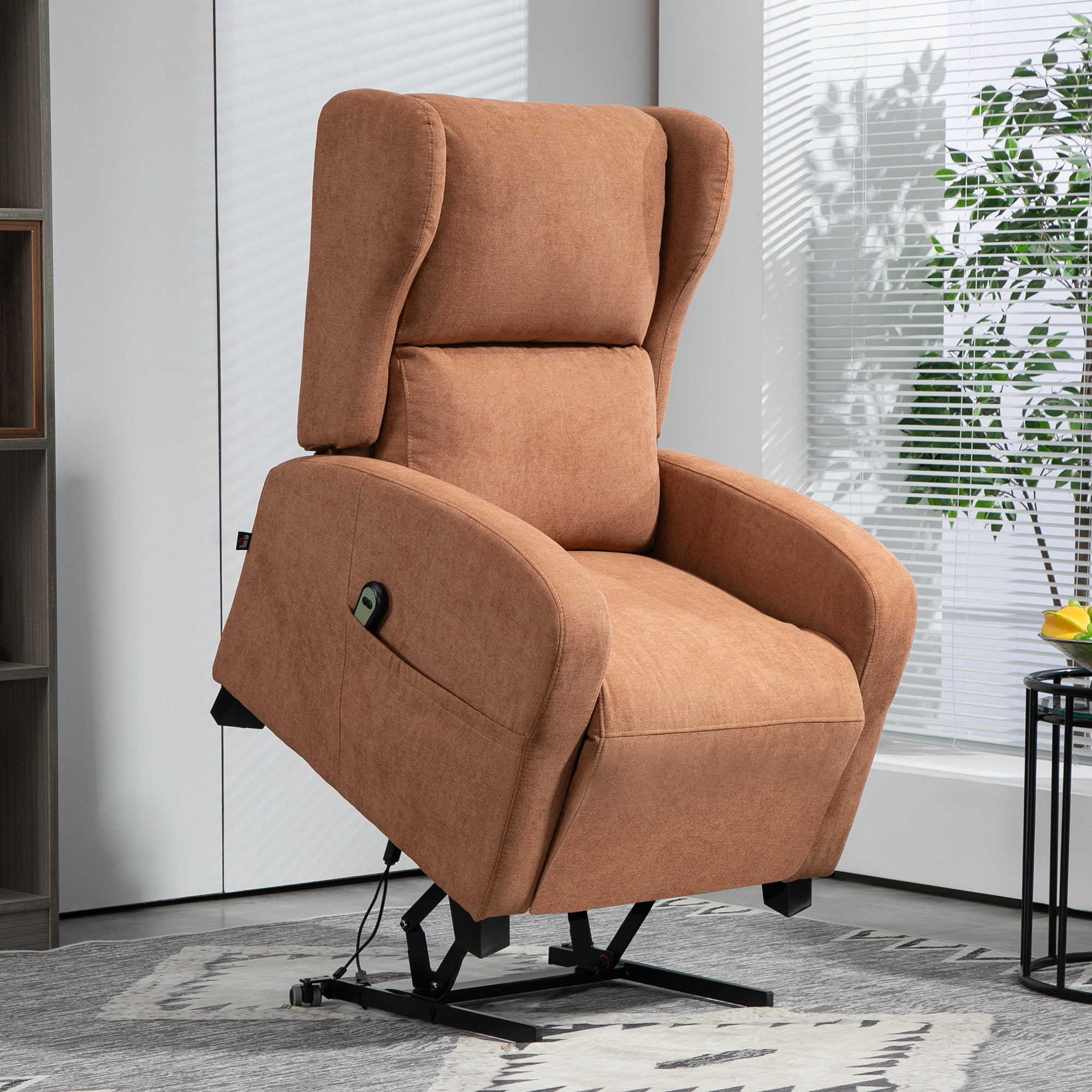 Homcom Poltrona Relax Alzapersona in Velluto con Schienale Reclinabile a 160° con Telecomando, Marrone Scuro
