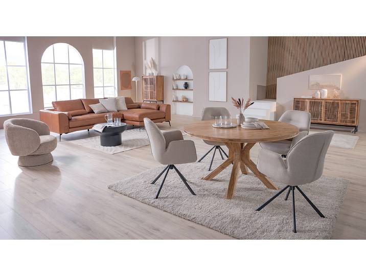 Table en bois massif VIKALO Ø 140cm Marron