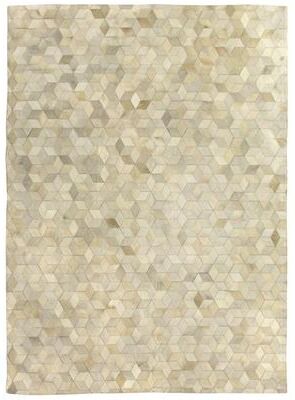 Exquisite Rugs Stitched Blocks Ivory Leather Hair-on-hide Rug (5' X 8'). - 5' x 8'