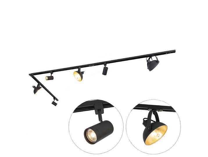 Système sur rail monophasé avec 6 spots noirs orientables -