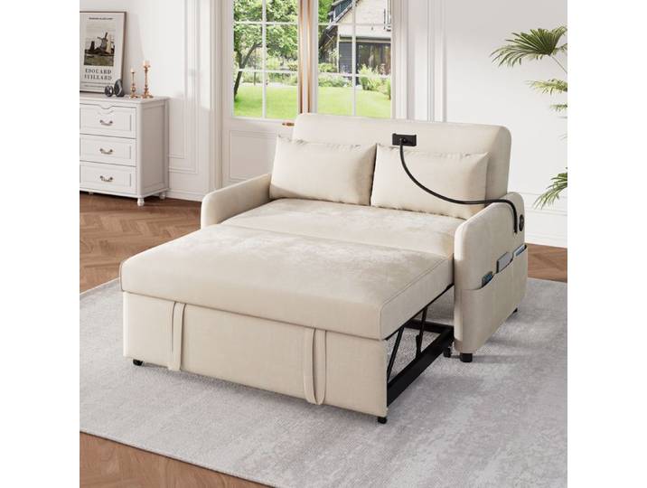 Canapé-lit convertible avec ports USB beige FloraGrace