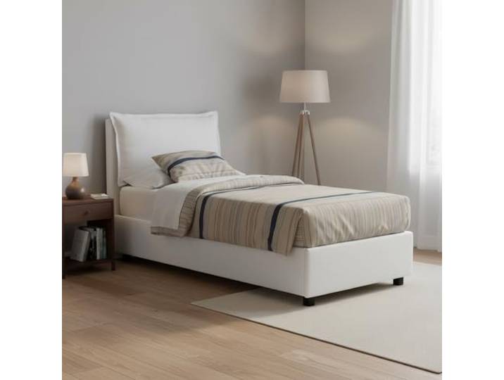 Talamo Italia - Lit simple Vanessa\, Lit conteneur avec revêtement en tissu\, 100% Made in Italy\, Ouverture frontale\, convient pour matelas 80x190 cm\, Blanc