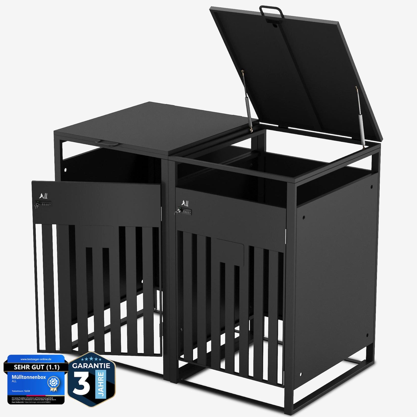 ALLSHELF Premium Mülltonnenbox 2er – Abschließbar & wetterfest, für Garten, Hof & Straße, beliebig erweiterbar, legierter Stahl robust & langlebig