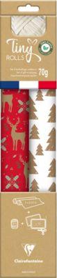 Geschenkverpackungs-Set Clairefontaine, rot-weiß, 2 Tinyrollen Geschenkpapier L 5 m x B 350 mm, Geschenkband L 20 m & 10 Geschenkanhänger