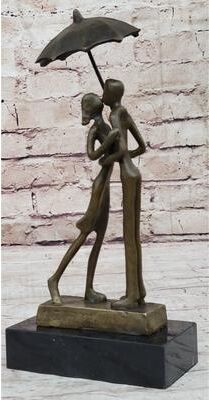 Bronzhaus Lovers Romantic Kiss Under Umbrella Abstract Bronze Sculpture Figurine Original Art