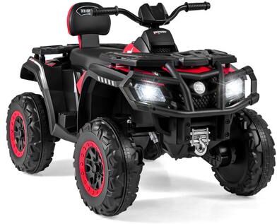 Costway 24V Kids ATV 2-Seater with 4 Motors with LED Lights and Music-Red