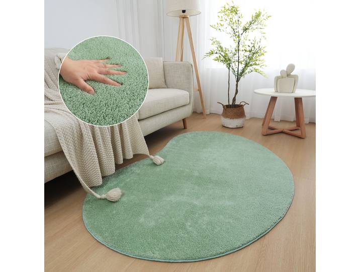 Teppich GOODPRODUCT Cali Bean Gr. 70, grün, B:90cm H:16mm L:135cm, Kunstfaser, Teppiche, Teppich, besondere Form, Uni, weich, waschbar, Wohnzimmer, Schlafzimmer