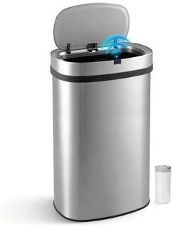 Innovaze Oval Motion Sensor Stainless Steel Trash Can with Bonus Trash Bags