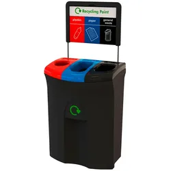 PROREGAL Werstoffsammler Meridian mit Trio-Einwurf | 110 Liter, HxBxT 146x60x40cm | Polyethylen | Schwarz, Blau, Rot