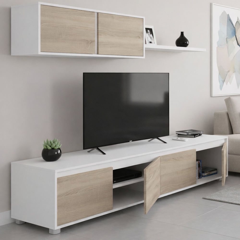 Dmora Mueble alto efecto madera blanco, roble 200x41h43 cm