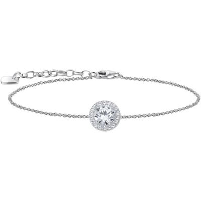 Armband THOMAS SABO "Schmuck Silber 925 Armkettchen mit Halo-Anhänger" Gr. 19, silber (silberfarben, kristallweiß, kristallweiß), Armbänder, Damen, 19, Silber 925 (recycelt), Armband, mit Zirkonia (synth.)