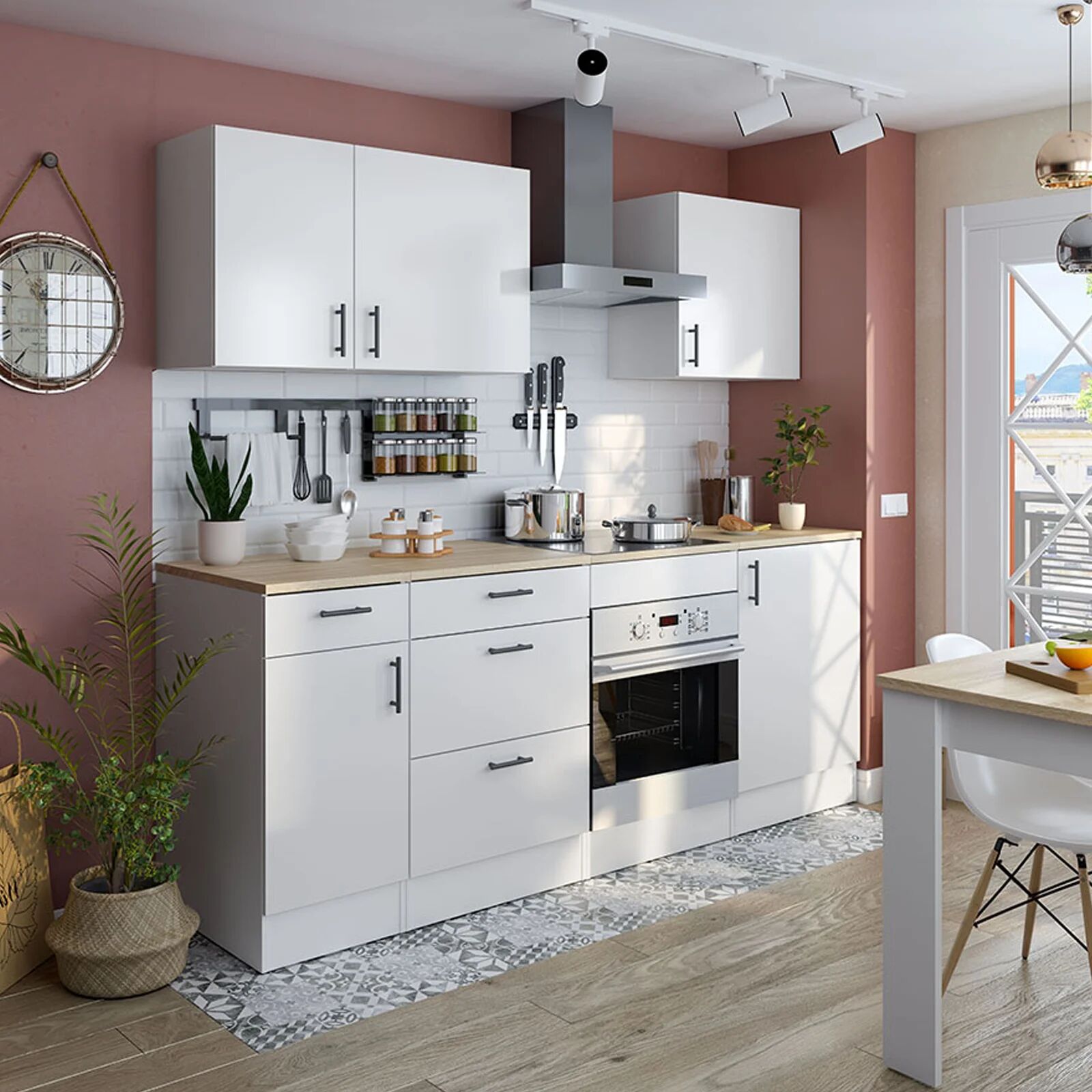 garneroarredamenti Cucina lineare 220 cm componibile bianco lucido rovere Kimera 4