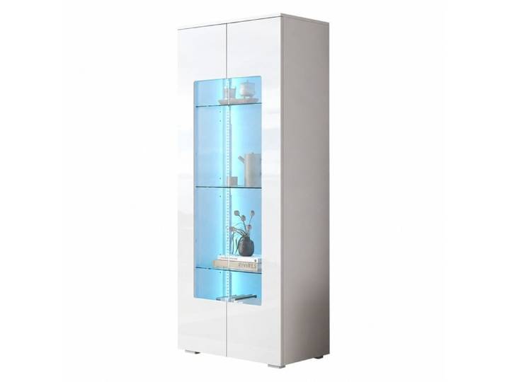 Vitrine salon blanche avec LED armoire haute 173 cm 2 portes acrylique 70x40cm