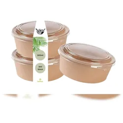 DeinPack 300 Salatschale to go mit RPET Deckel braun rund 500 ml mit PLA Innenbeschichtung