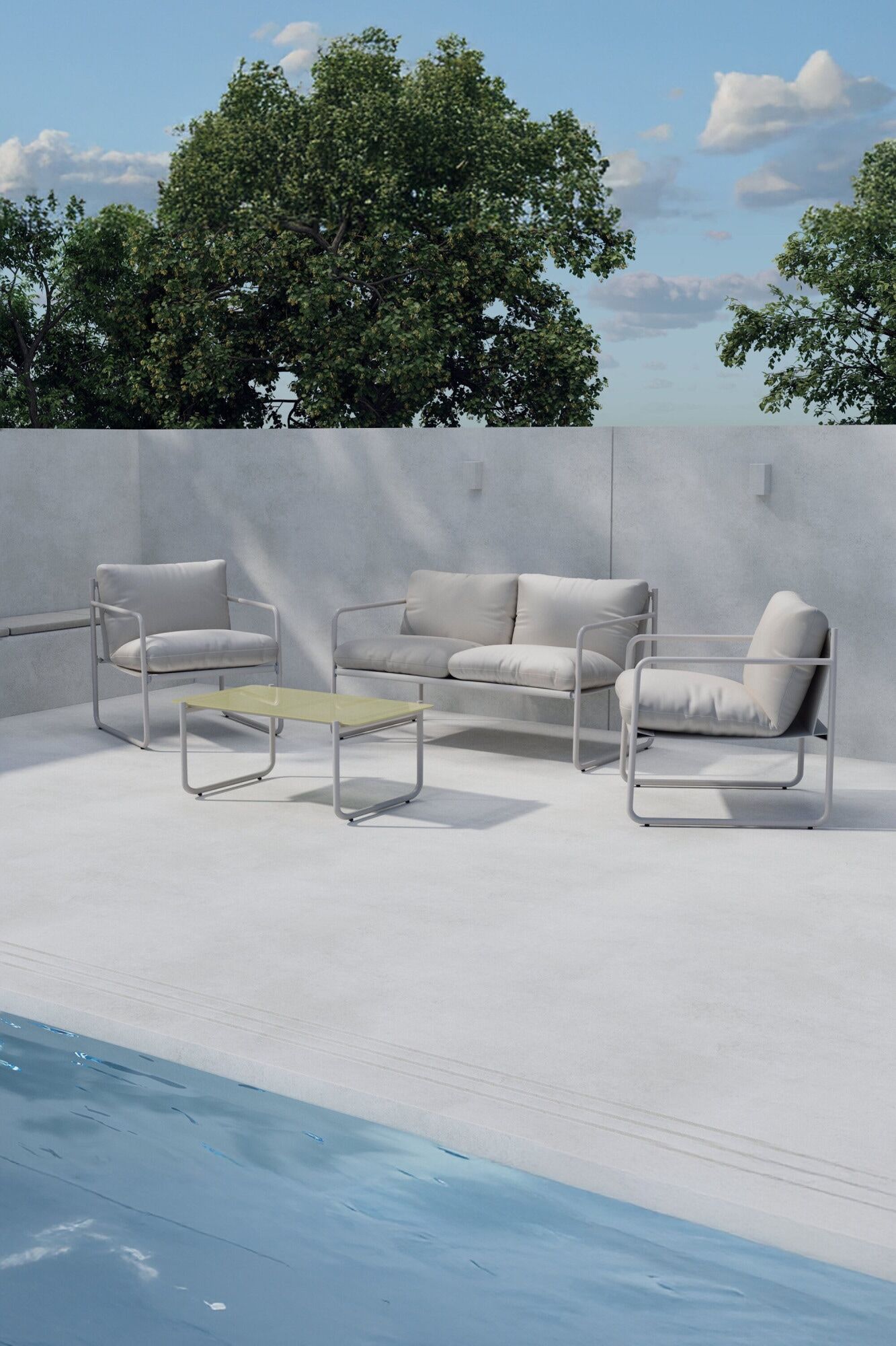 Gartenlounge-Set VENTURE HOME "Thassos, grosszügiges Outdoor-Set für hohen Sitzkomfort", grau (grau, grau, grau), B:128cm H:72cm T:90cm, Glas, Polyester, Stahl, Sitzmöbel-Sets, Gartenlounge-Set, Loungemöbel mit Stoffbezug, angenehm, weich grau, grau, grau