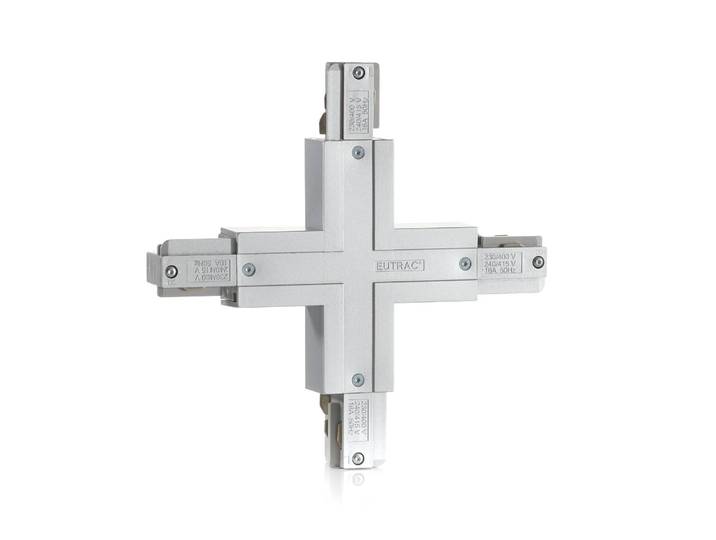 Eutrac X-Verbinder mit Einspeisemöglichkeit silber 3-Phasen, alu / grau / zink, Stromschienenstrahler