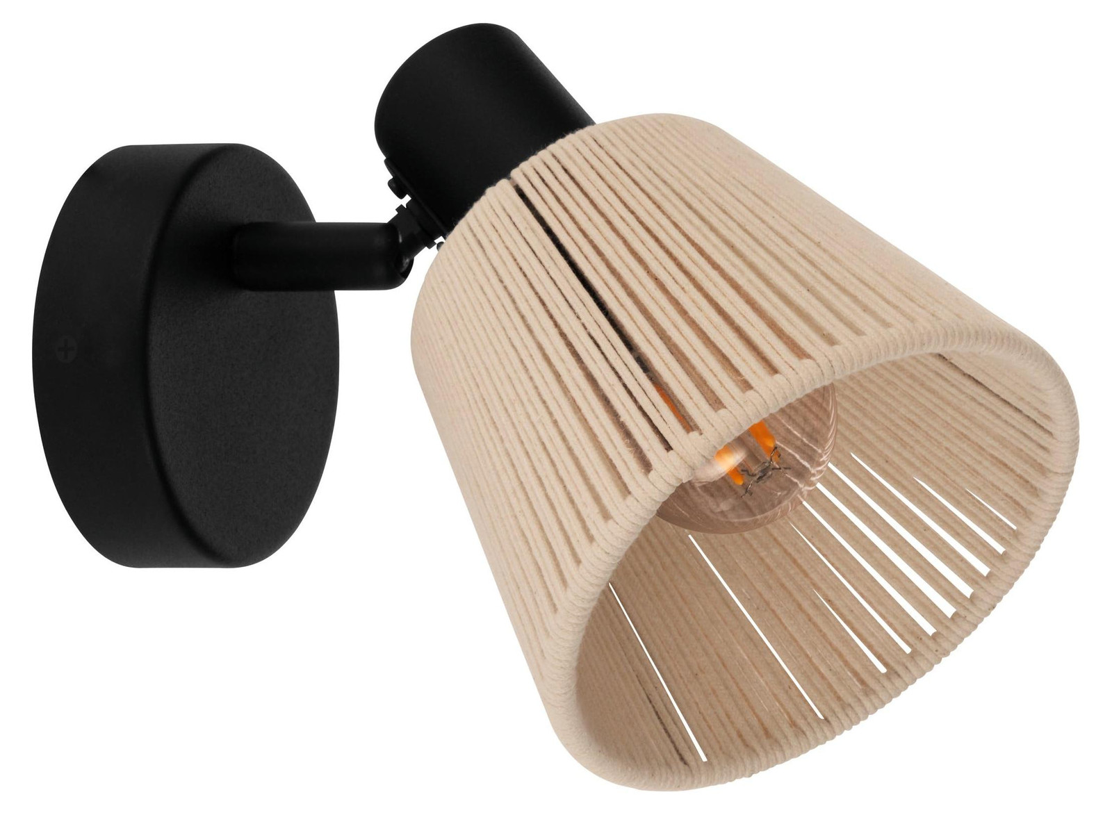 Eglo Wandlamp zwart met rotan en textiel E14 Boho stijl