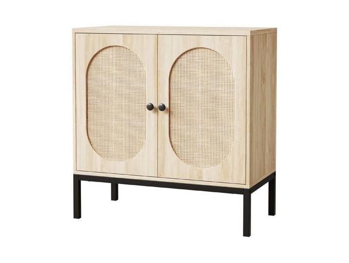 LuxusKollektion Sideboard Sideboard Naturrattan Türen Braun 80x40x82 cm Kommode Natürlich (1 St)