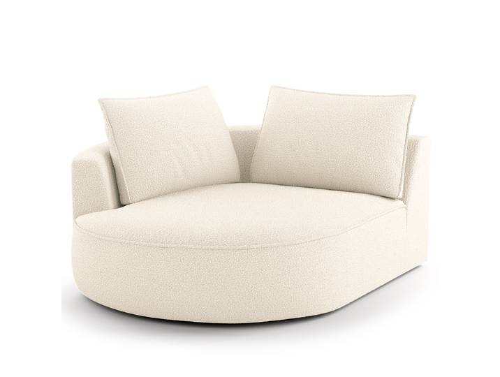 Modulottomane Weiß/Creme/Schwarz Bouclé Stoff Ronka 126 x 154cm Ausrichtung links Glamour