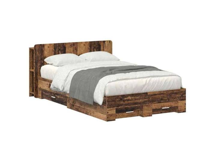 Lit chambre - Marron - Cadre de lit - avec rangement Bois ancien 120x190 cm_41306