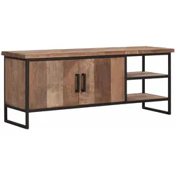 TV Board Beam aus Teakholz, Industrial Design, 140 cm, naturfarben, mit drei Türen