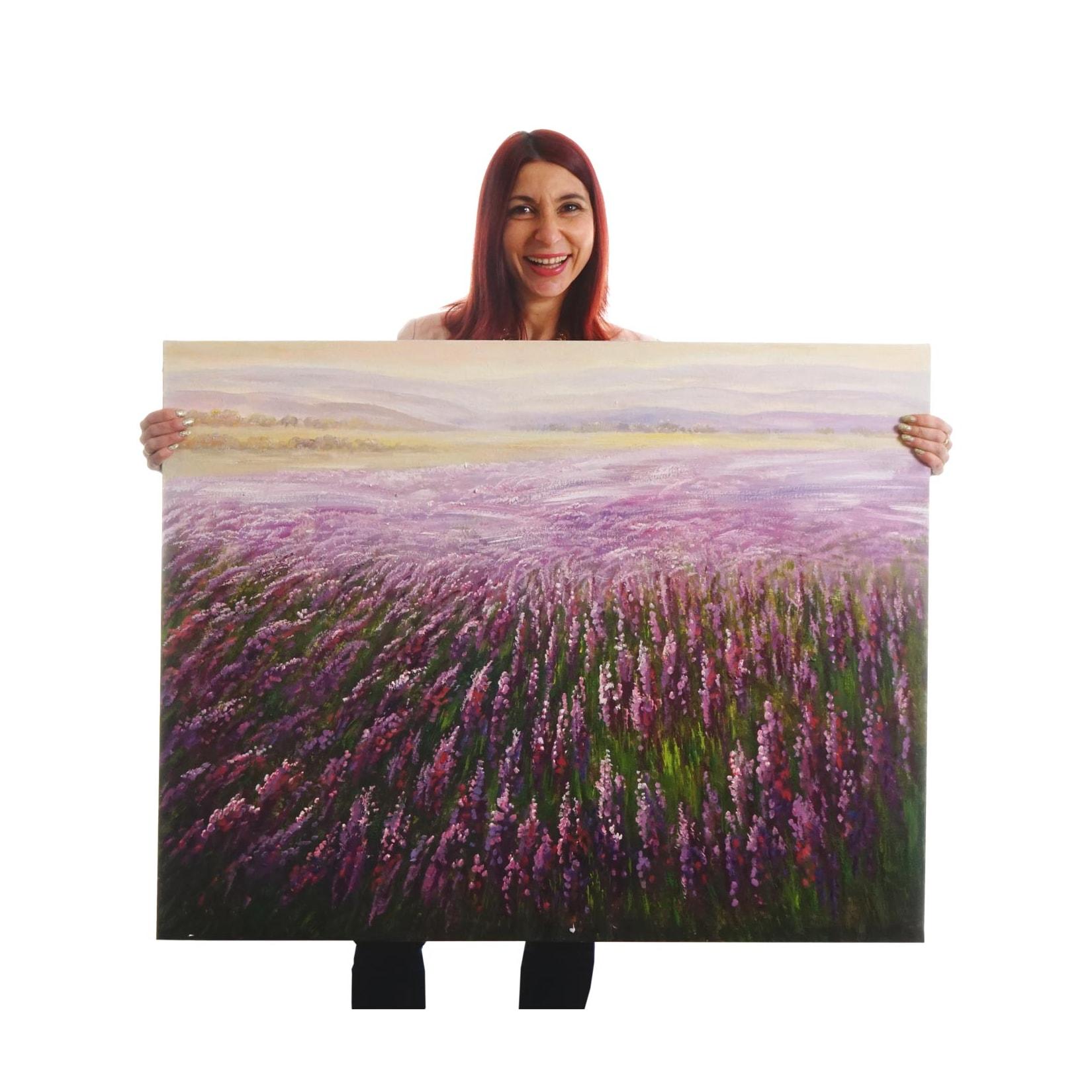 Wandbild Blumenfeld, 100% handgemaltes ÖlgemäldeGemälde XL, 100x80cm