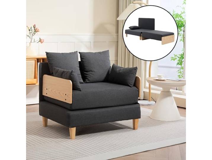 [en.casa] Schlafsofa Seinlus 1-Sitzer Sofa mit Schlaffunktion Schlafsessel Gästebett klappbar Schlafcouch mit Bettfunktion 81 x 88 x 68 cm Dunkelgrau