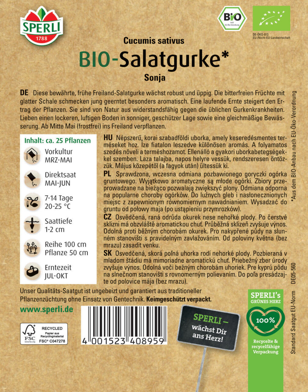 Sperli BIO Salatgurke Freiland