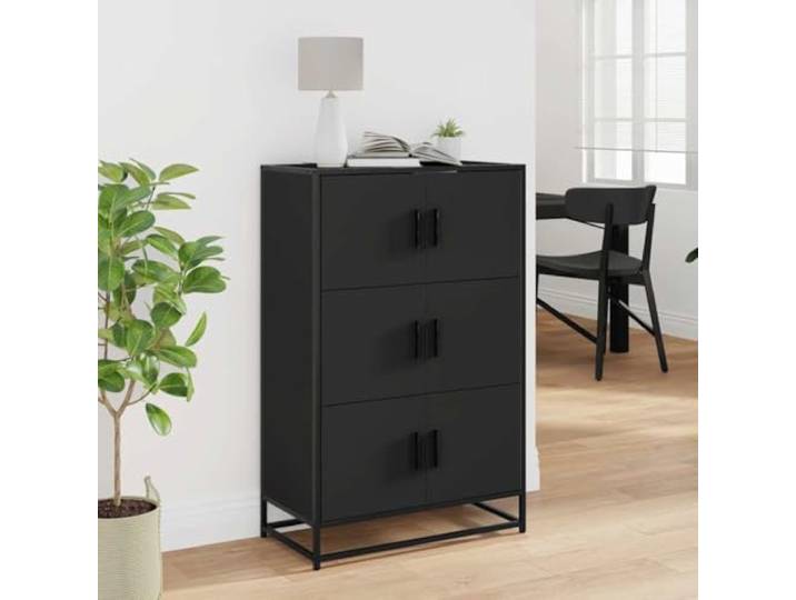 KTHLBRH Sideboard schwarz 68x35x106,5 cm Spanplatte Metall 3 Fächer, praktische Tragegriffe, 90 kg Tragkraft, inklusive Wandbefestigung