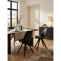 Esszimmerstuhl 2er Set aus Kunstleder Schwarz mit Polsterung und schwarzen Beinen im skandinavischen Stil