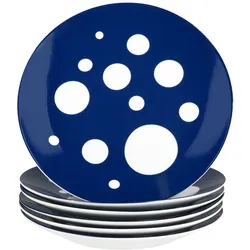 6er Set Pula blau Kuchenteller Porzellan 6 Pers Dessert Frühstücks-Teller Punkte