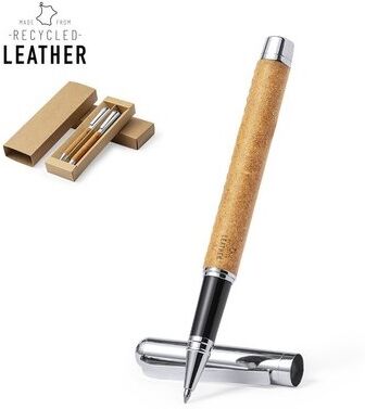 Set de Stylos et Rollers Personnalisés Vincen pas cher cuir recyclé métal