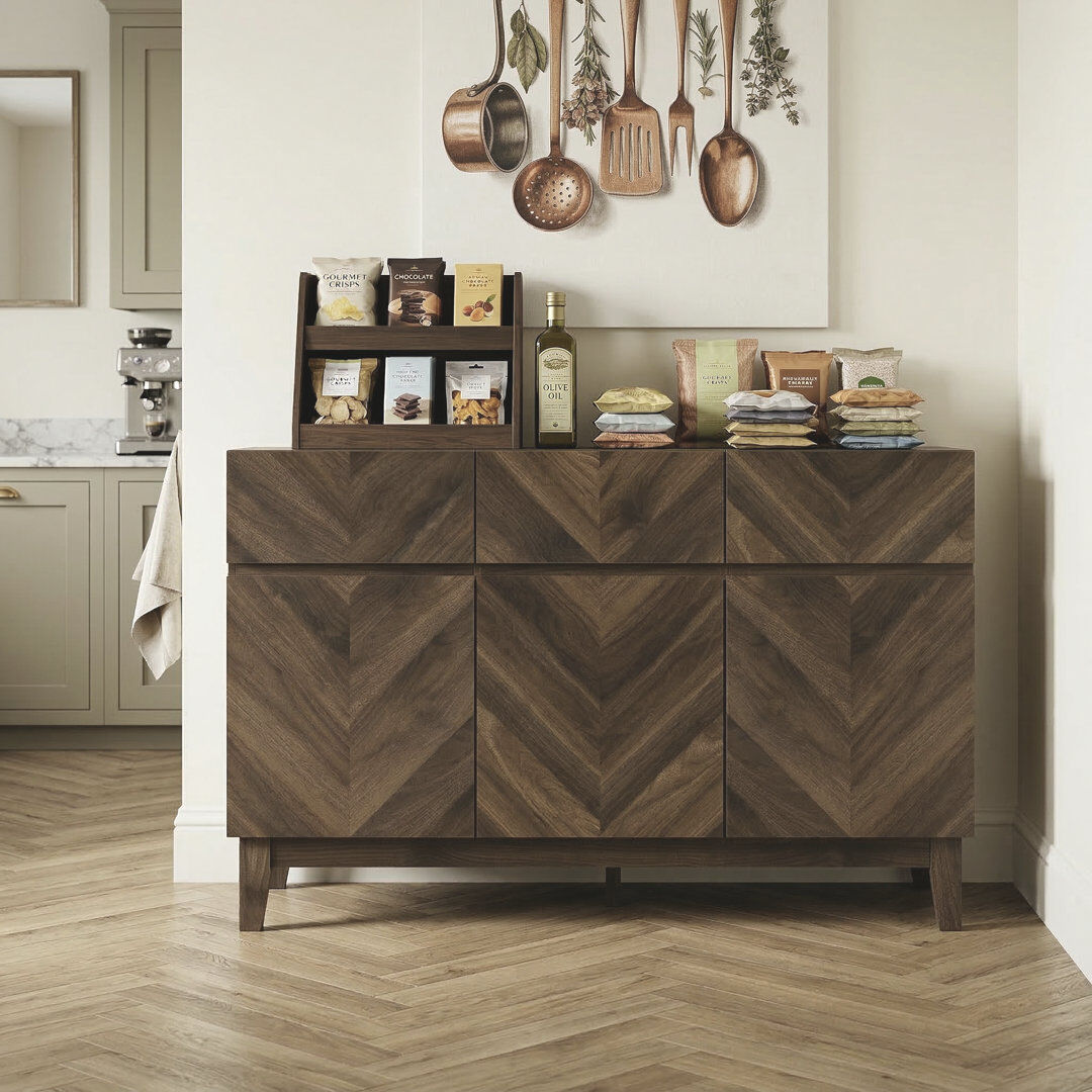 Natur Pur Cartwright Hanwell 3 Door 3 Drawer Sideboard Royal Walnut 76.5cm H X 118.6cm W X 39.8cm D