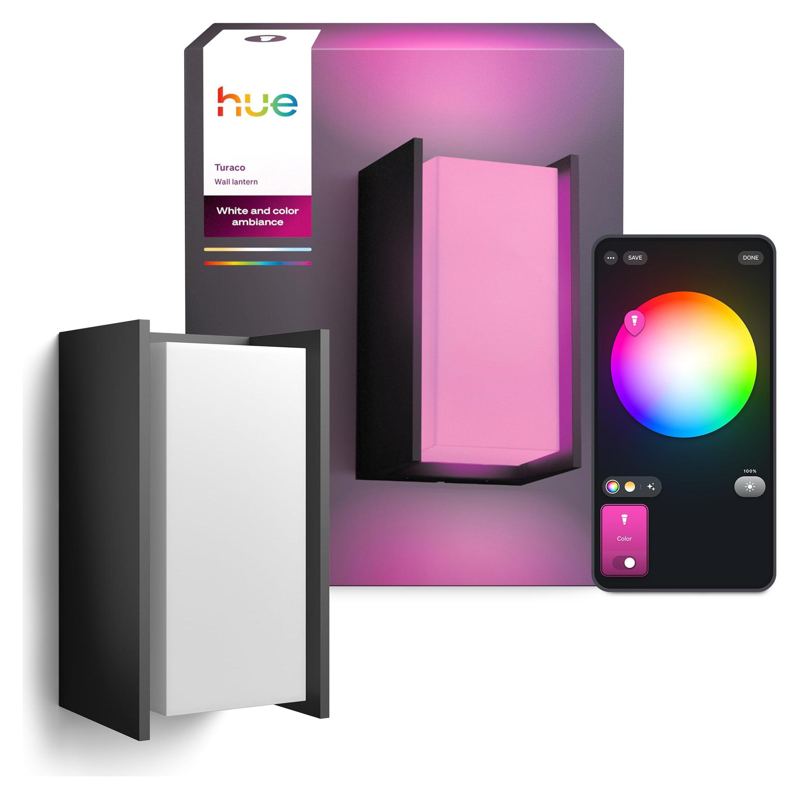Philips Hue Turaco buitenwandlamp White and Color Ambiance, antraciet/grijs, aluminium, LED, E27, Bluetooth/Zigbee