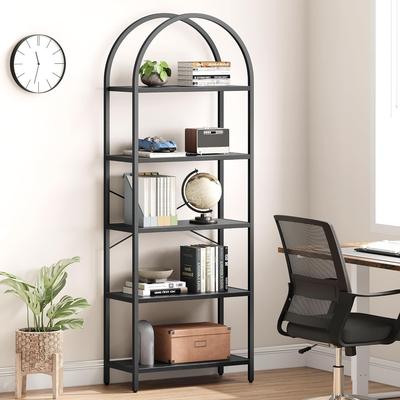Garvee "70.8"" Industrial 5-Tier Arched Bookshelf, Metal Rack"
