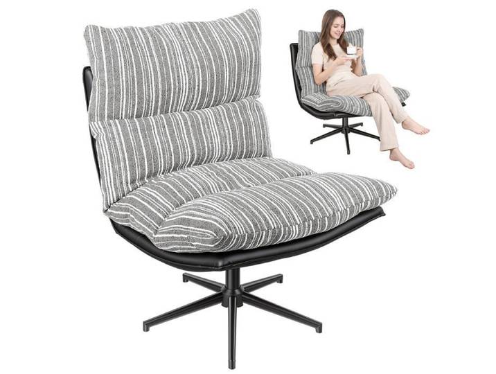 FLASIDU Fauteuil de Salon Pivotant Chaise Salon Fauteuil Crapaud avec Cadre en Métal Fauteuil Relax Pour Chambre 1 Coussin Gris