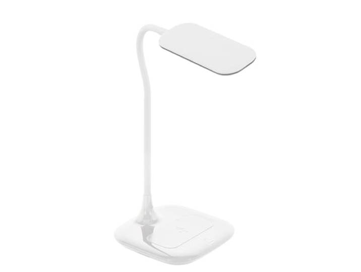 Eglo Lampe de table LED Masserie\, lampe de bureau 1 flamme avec fonction tactile\, station de charge QI\, dimmable\, design minimaliste en plastique blanc