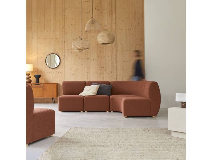 4-Sitzer-Modulecksofa Swann aus massivem Akazienholz mit terrakottafarbenem Stoffbezug - Terrakotta