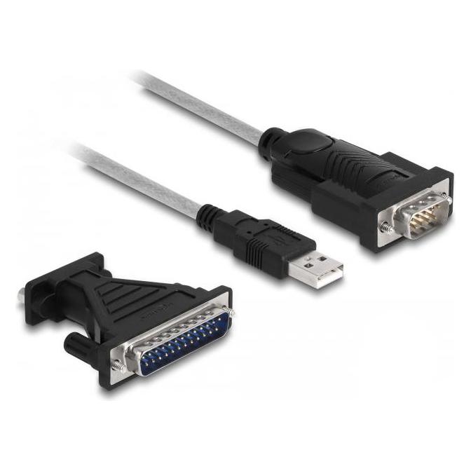 Delock Adapter USB 2.0 Typ-A zu 1 x Seriell RS-232 D-Sub 9 + Adapter D-Sub 25 (1.80 m) (61314)