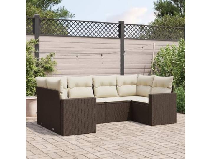 ZQQLVOO 6-TLG. Poly Rattan Sofagarnitur Braun Mit Kissen Modulares Design, Abnehmbare Waschbare Bezüge, Dick Gepolsterte Sitzkissen, Für Terrasse