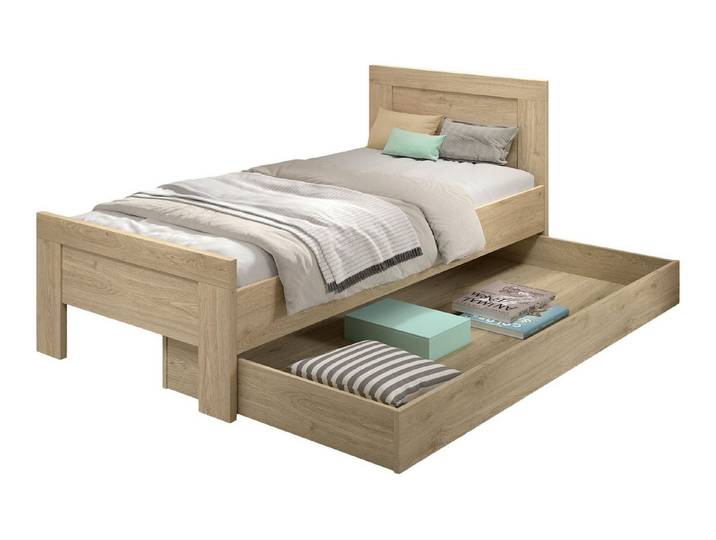 58 aufm Kessel Kinderbett Einzelbett 90x200 Keelia Eiche mit Bettschublade (inkl. Versand, Lieferung bis Verwendungsstelle), Bett mit zusätzlicher Schlaf- und Stauraumlösung