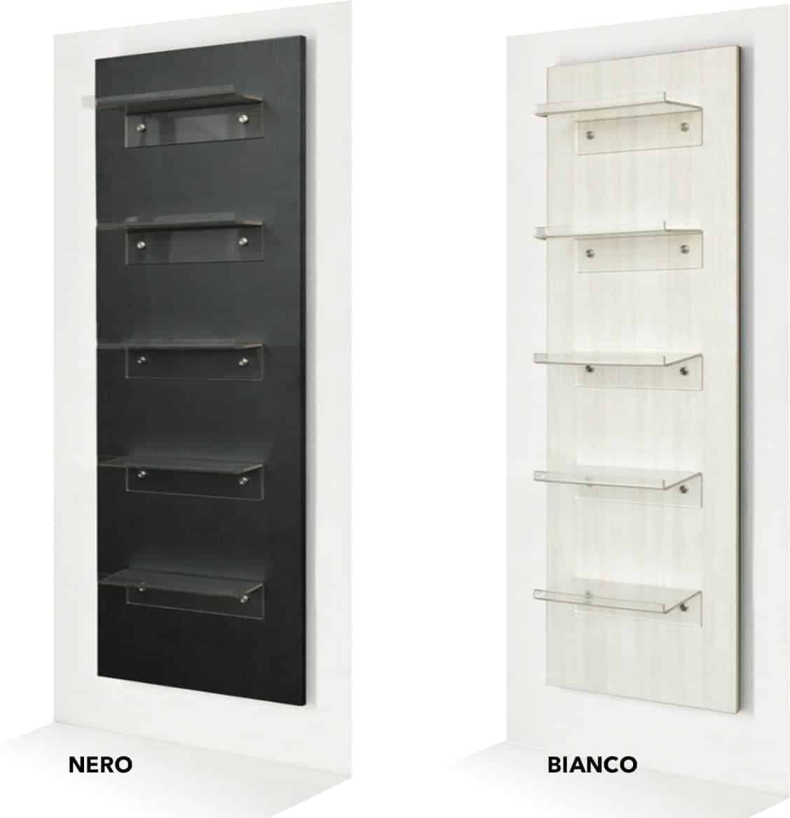 MOBILE ESPOSITORE DA PARETE CON 5 RIPIANI PER CENTRO ESTETICO PARRUCCHIERE BARBIERE COSMETICA NERO