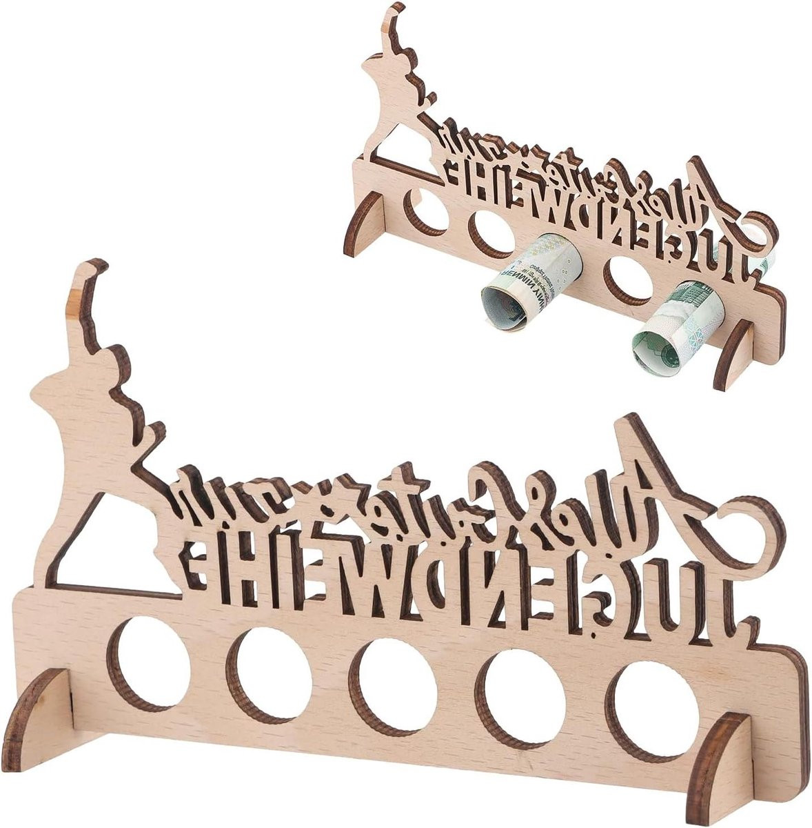Houten geldcadeau met gepersonaliseerde decoratie voor verjaardagen en jubilea