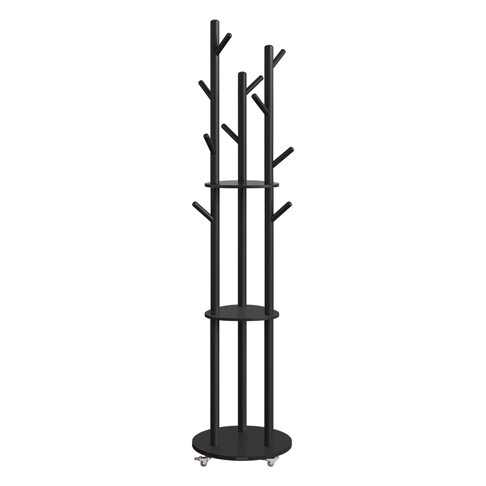 VASAGLE Garderobenständer mit Massivholz-Haken und Ablagen RCR023B01