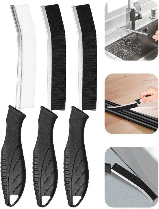 Unyqoos 3-delige multifunctionele reinigingsborstelset van roestvrij staal en kunststof met ergonomische antislip handgreep