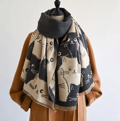 Uplift Curations Cute Cat Jacquard Cashmere Pashmina Scarf Thick Winter Warmth Shawl & Coldproof Blanket green