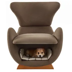 Merax Designer-Loungesessel mit integrierter Haustierhöhle, 2-in-1 Einzelsofa, kratzfester Stoff, Haustierfreundliche, 66 x 69 x 76 cm, Braun